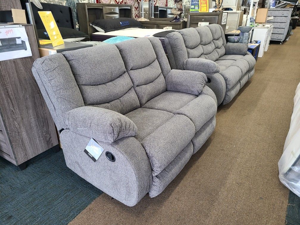 90 Days Payment Plan New In Box Ashley Gray Color Recliner Livingroom Set Special Sofa And Loveseat