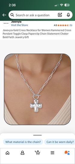 Joxevyia Cross Necklace for Women Hammered Cross Pendant Toggle Clasp Paperclip Chain Statement Choker Bold Faith Jewelry Gift