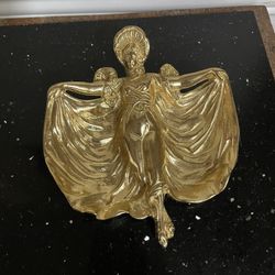 Vintage Art Deco Brass Ring Dish Lady Vanity Tray