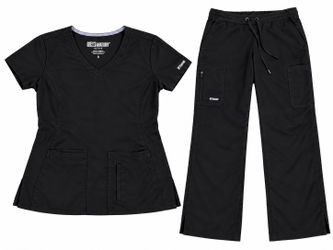 Grey's Anatomy Active Black Scrub Set, V-Neck Top and Drawstring Cargo Pants
