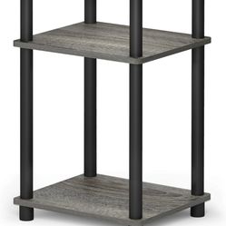Furinno Just 3-Tier Turn-N-Tube End Table / Side Table / Night Stand / Bedside Table with Plastic Poles, 1-Pack, French Oak Grey/Black 