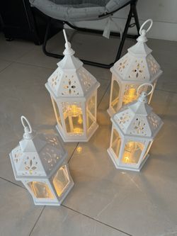 Ornate White Metal Lantern With Carpet
