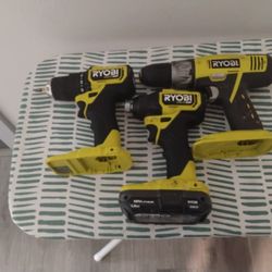 Ryobi Drills And Impact Gun with Battery 