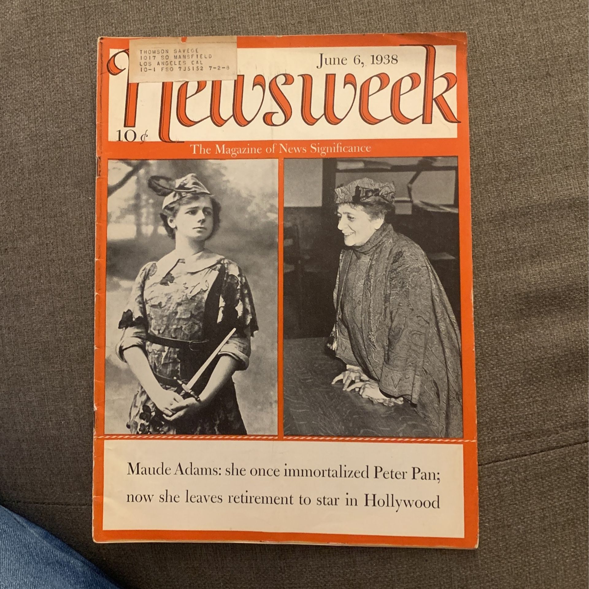 NEWSWEEK JUNE 6th, 1938 Maude Adam’s Retires