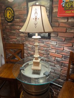 Pair of Ivory Table Lamps with Embroidered Shades – 28.5” Tall