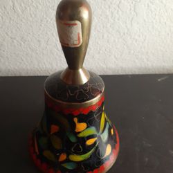 GORGEOUS Brass Enamel 4.5" Temple Bell Made in India.
