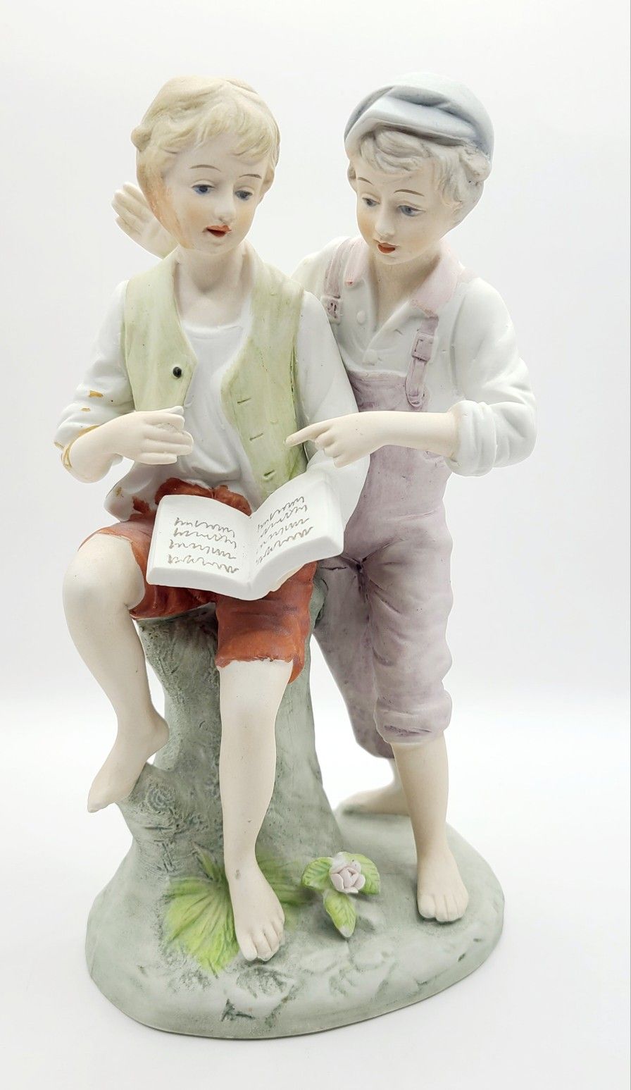 Vintage Capodimonte Italian Porcelain Figure Statue Young Boys Reading REPAIR
