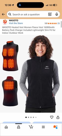 WASOTO Women’s Heated Fleece Vest Black Size M with Battery