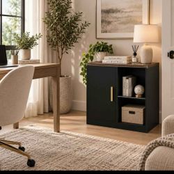 Table, File Cabinet, Under Desk Storage Cabinet for Office, Living Room, and Study, Black Walnut