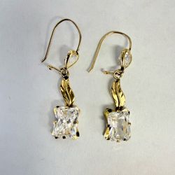 14K Gold Drop Earrings with Clear Stone
