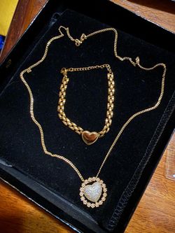 Gold-Tone Heart Necklace and Bracelet Set