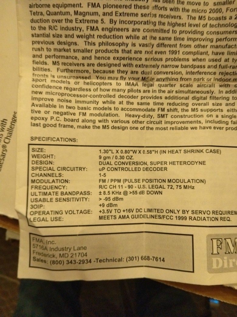 M5 Sub-micro Receiver For R/C Aircraft