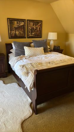 Sleigh Bed - Queen Bed frame with matching Night Stands and Mattress