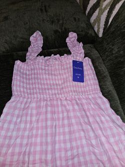 1 NWT Chouyatou Pink & White Gingham Smocked Tiered Maxi Sundress - Size M