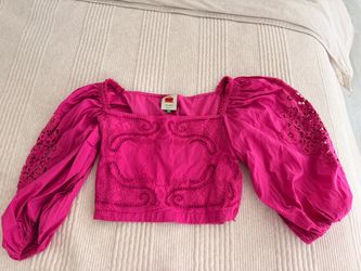 Farm Rio Pink Embroidered Crop Top
