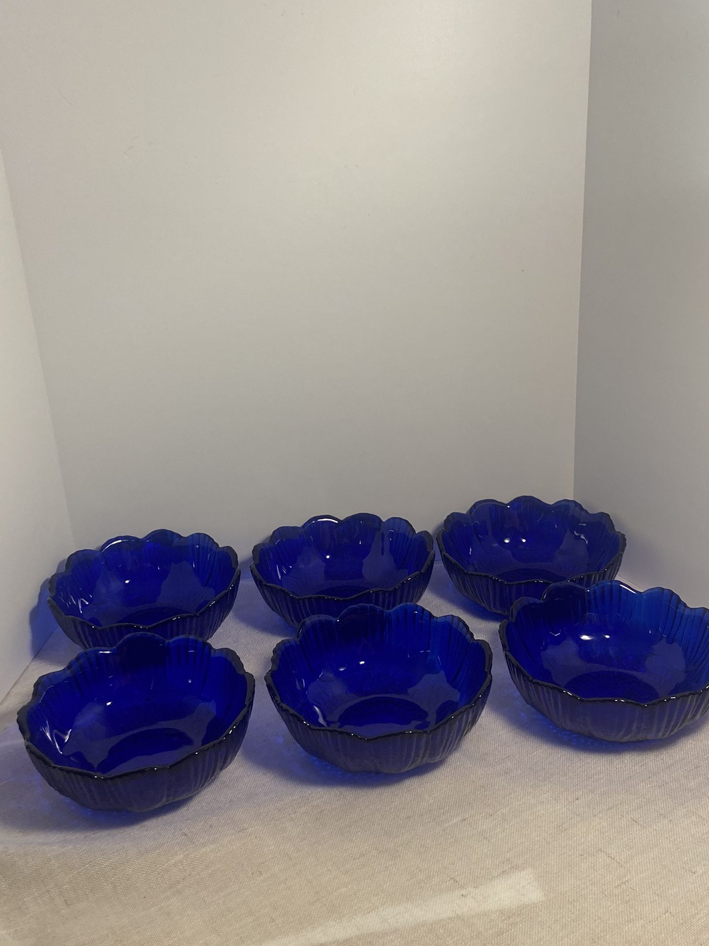Vintage cobalt blue glass bowls SET of 6 dessert bowl dishes MCM made in Poland