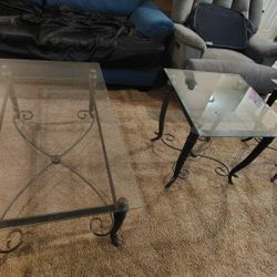 Glass Top Wrought Iron Coffee Table And Ends
