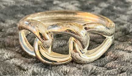 vintage chunky silvertone chain-link clamper bangle bracelet