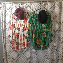 Two Stella Tweed Floral Design Front Zip-up With Two Pockets Women's Tops Size X- Large  & Two Crochet Baseball Style Hats With Side Flower Design 