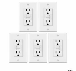 5 Pack GFCI Outlets 15 Amp, Non-Tamper Resistant, Decor GFI Receptacles with LED Indicator, Ground Fault Circuit Interrupter, Wallplate Included, ETL 