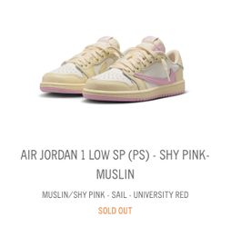 Nike Jordan 1 low Travis Scott shy pink preschool 1Y