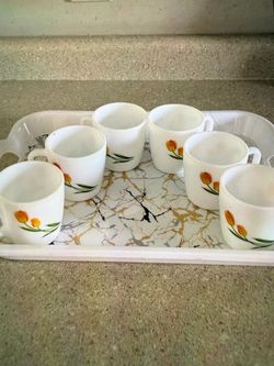 6-Piece White Cello Brand Mug Set with Tulip Design