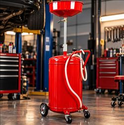 20 Gallon Portable Waste Oil Drain Tank Air Operated Drainage Adjustable Funnel Height with Wheel, Red
New