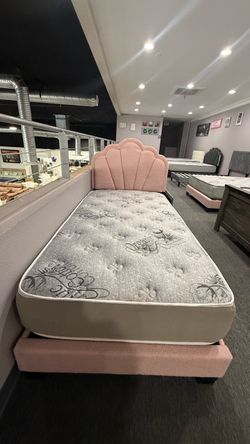 Pink Upholstered Twin Bed Frame