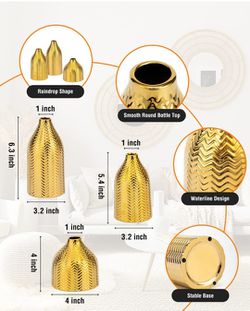 （new inbox）Gold Vase Set of 3, Ceramic Small Vases Decor for Flowers Thumbnail