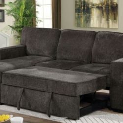 Brand New Dark Grey Chenille Sectional Sofa Storage Sleeper 