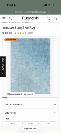 Ruggable Impasto Slate Blue Rug 10' x 14' + Rug Pad
