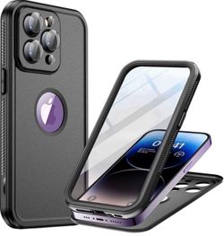 iPhone 14 Pro Case with Built-in 9H Tempered Glass Screen & Camera Lens Protector Cover,[12FT Military Droppr