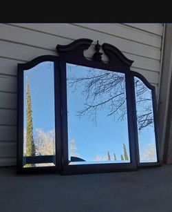 Tri-Fold Vanity Mirror Dark Wood Frame