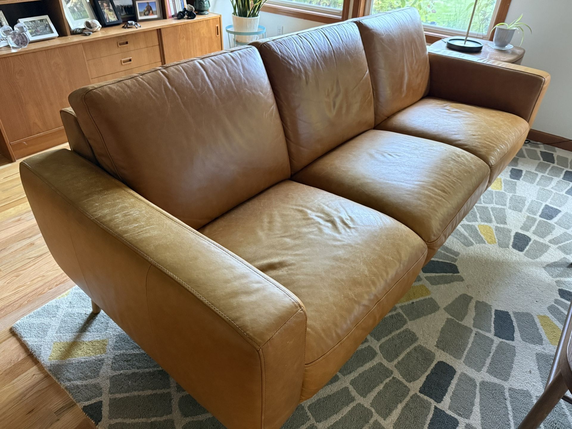 Mid-Century Leather Couch – $400