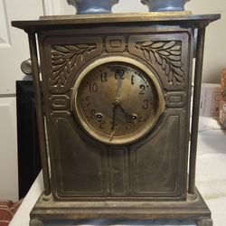 Antique Art Nuveau Brass Mantle Clock