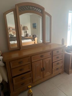Wood Dresser with Tri-Fold Mirror
