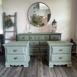Refinished Green Dresser And Nightstands 