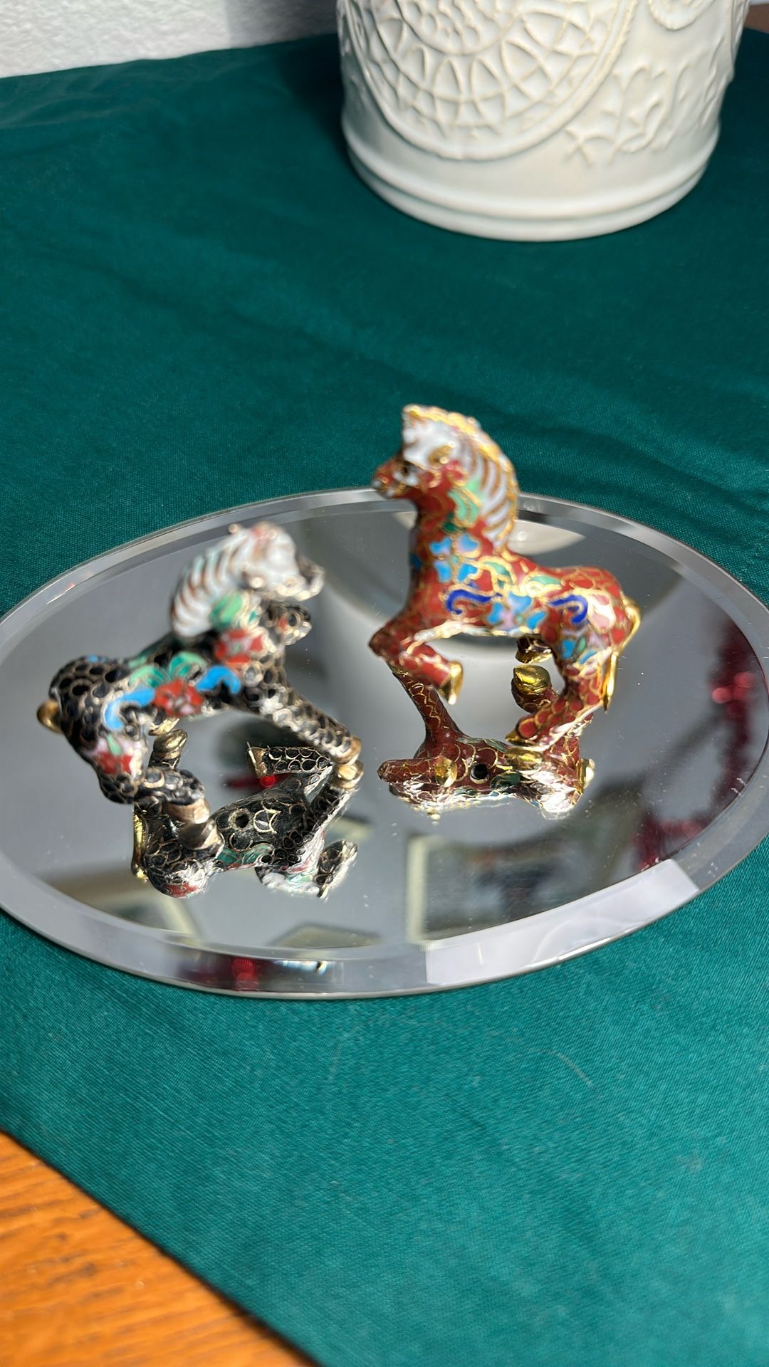 pair of mid-century Chinese cloisonné enamel figural horse figurines.