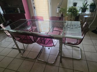 Glass Dining Table with 4 Acrylic Chairs