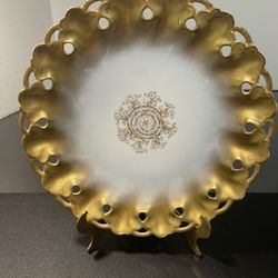 WG Guerin Limoges France Antique 1891 To 1900 Reticulated Gold Trim Floral Plate