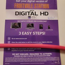 $4 HD DIGITAL MOVIE CODE. FRUITVALE STATION. $4 OR TRADE FOR A MOVIE TITLE I DO NOT ALREADY OWN.