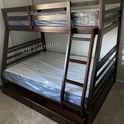 Twin/full Size Expresso Bunkbed With Orthopedic Mattress 