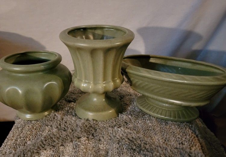 3/Vintage handmade Haeger USA green pottery vase planter pot fine ceramic signed