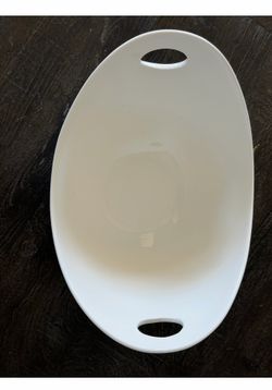 White Ceramic Oval Serving Bowl with Cutout Handles