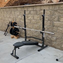 Work Out Bench,  Weights And Pull Up Bar