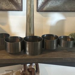 New Crate & Barrel Links Dark Pewter Centerpiece 5 Link Cylinder Pillar Candle Holder
