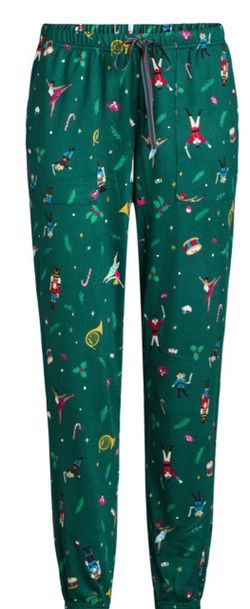 women’s Christmas green nutcracker drummer trumpet ballerina pajama pj sleep jogger pants XL