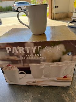 Party Pack Set of 12 Gold Banded Mugs