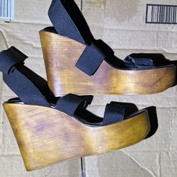 Steve Madden Elastic Strap Wood Wedge heels 