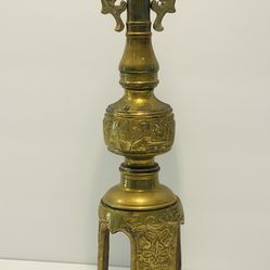 Rare Antique Pricket Spiked Early 20th Century Chinese Asian Candlestick Holder 14.25”. Brass 